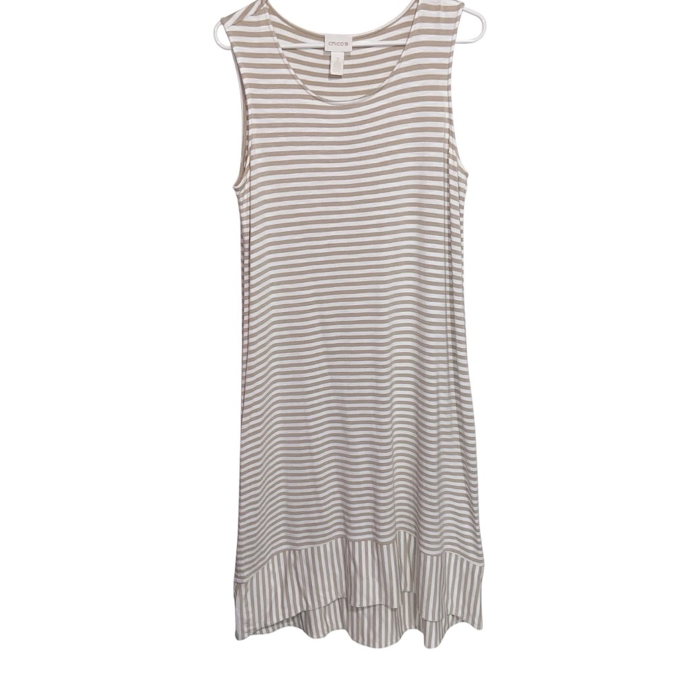 Chicos Dress Womens Size 2 (Large 12-14) Striped Sleeveless Midi Lagenlook Boho